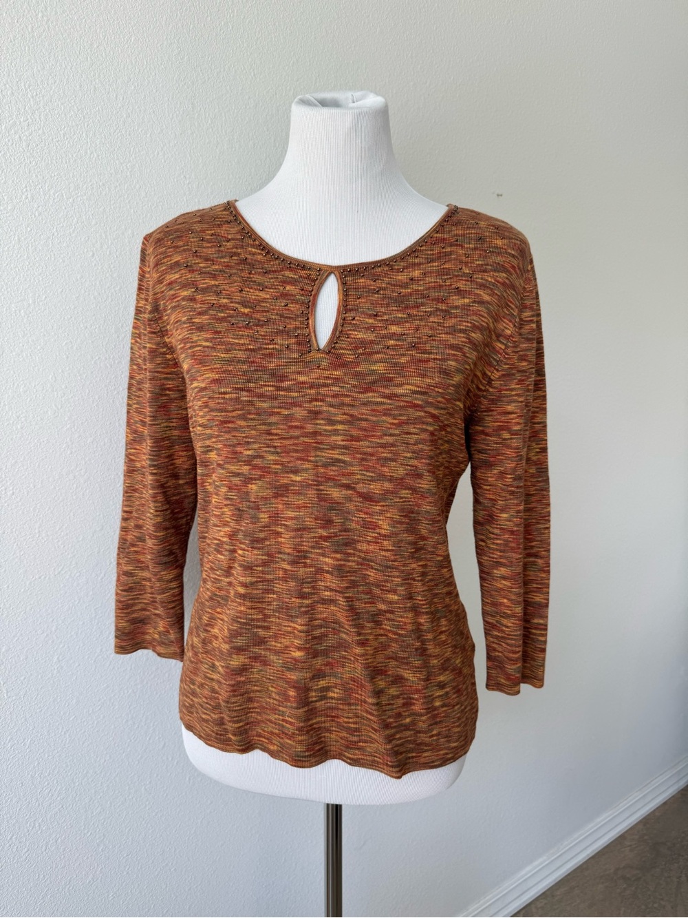 Hearts of Palm Autumn Keyhole Multicolored 3/4 Sleeve Top